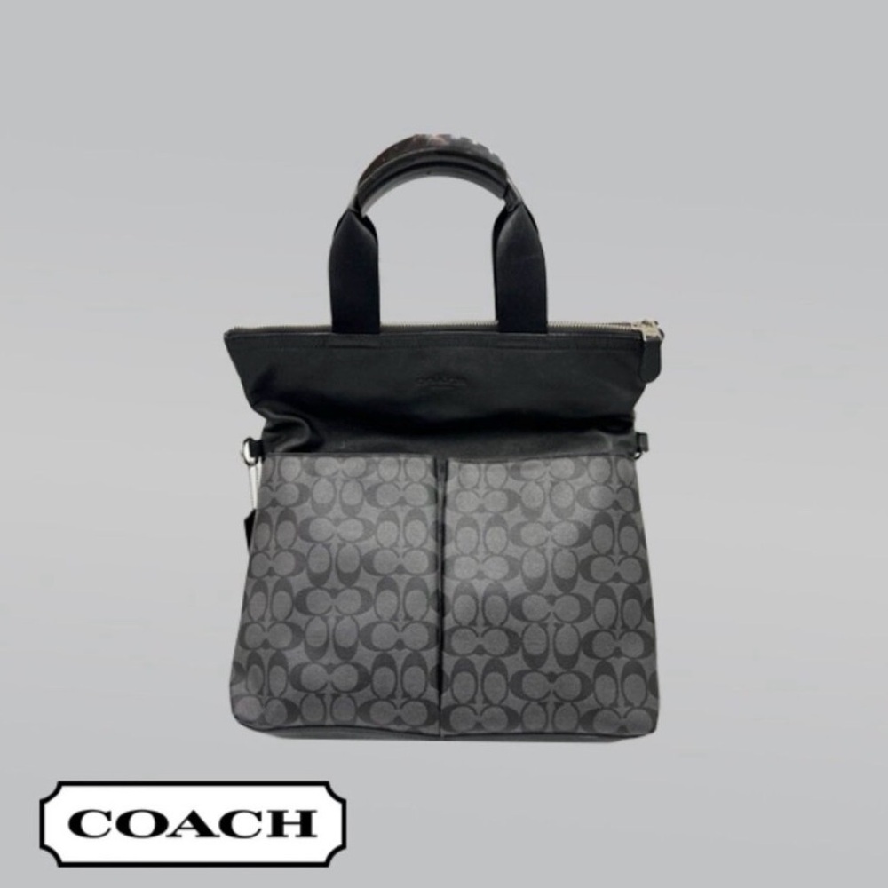 Coach Black and Gray Signature Foldover Tote